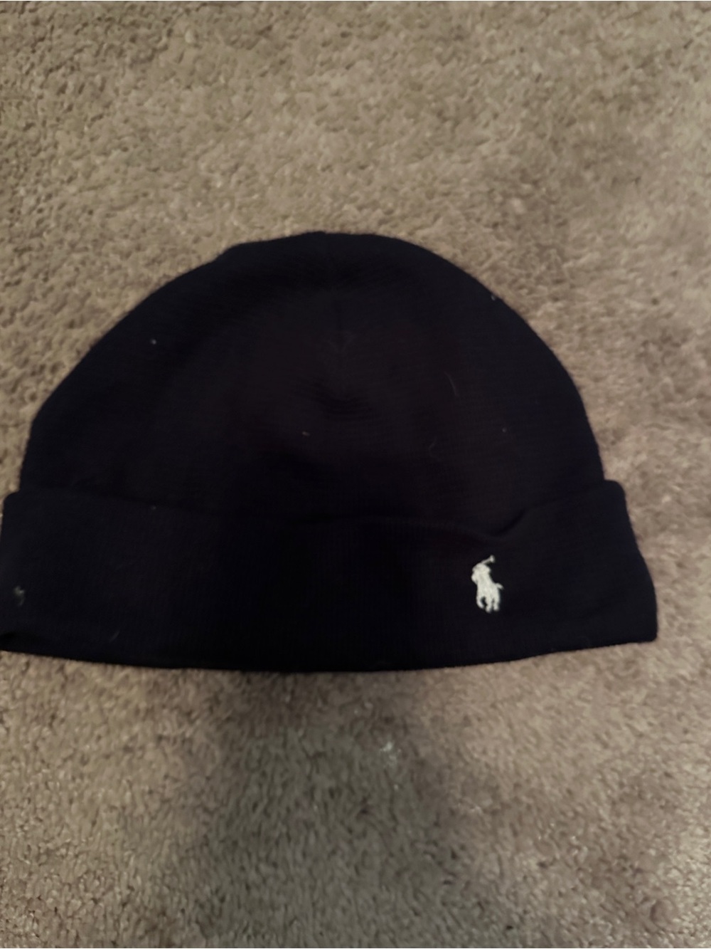 Polo by Ralph Lauren Black Knit Cuffed Beanie with White Polo Player